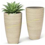 ZMTECH 2-Pack Tall Planters, 6.8 gal, Beige