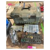 Router bits, sander, tool box