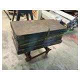 Wooden carpenter box and contents, metal stand
