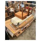 Chair, desk, shower base,