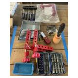 Driver sets, screwdrivers, clamping squares, saws