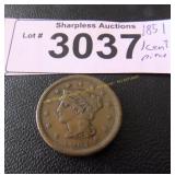 1851 large once cent piece
