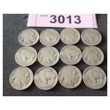 Twelve Buffalo nickels