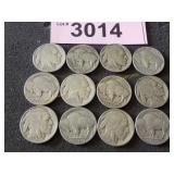 Twelve Buffalo nickels