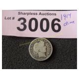 1914 Barber silver dime