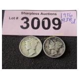 1936 and 1938 D Mercury silver dimes