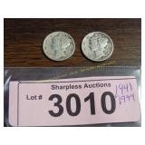 1941 and 1944 Mercury silver dimes