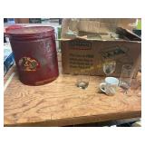 Tin + Assorted Glassware
