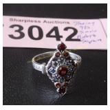 Sterling ring simulated rubies and sapphires