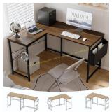 PAMRAY 47" L-Shaped Desk with Storage Brown