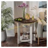 Rustic Farmhouse 24 in. Brown Round End Table
