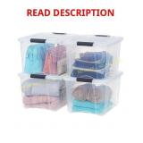 IRIS 4 Pack 40qt Clear View Bins BROKEN LIDS