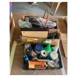 Cleaning supplies, basket, hardware