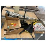 Crutches, dust pan, umbrella