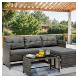 Walsunny 3-Piece Patio Sectional Set, Gray