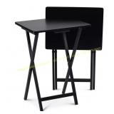 PJ Wood 2.2 ft. Black Wood Folding TV Tray Tables