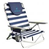 On-Your-Back Blue & White Aluminum Beach Chair