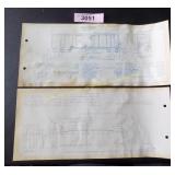 Two vintage railroad blue prints of railroad cars
