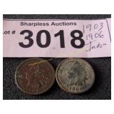 1903 and 1906 Indian Head pennies