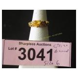 Simulated citrine heart and diamond ring  Size 6