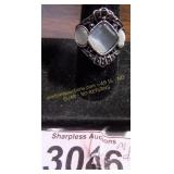 Simulated mother of pearl and diamond ring  Size