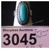 Simulated turquoise and diamond ring Size 8