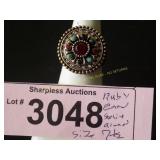 Simulated ruby , emerald and diamond ring  Size 7