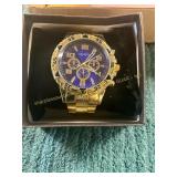 Unverified Mens Gold Blue Face Watch