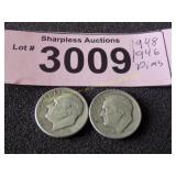 1946 and 1948 Roosevelt silver dimes