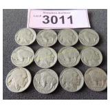 Twelve Buffalo nickels
