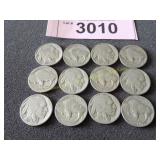 Twelve Buffalo nickels