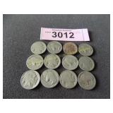 Twelve Buffalo nickels