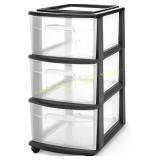 HOMZ 3-Tier Drawer Tower with Wheels, Black
