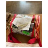 Striped pink beach towel tote bag