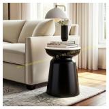 15 in. Black Marble Accent Table with Base