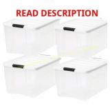 IRIS 72 Qt Stackable Bins with Lids, Clear 4Pk