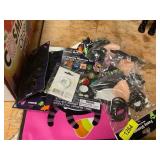 Halloween glasses, spiders, makeup kits, etc