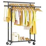 HYSEYY Double Rod Clothes Rack, Rolling Black