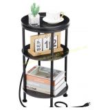 Small Round Side Table with USB Ports