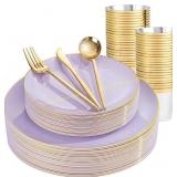 BUCLA 150PCS Purple Plates & Utensils Set