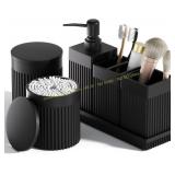 6-Piece Black Bath Set: Resin Organizer
