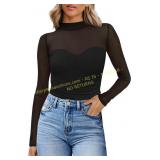 WIHOLL Womens Mesh Turtle Neck Tops