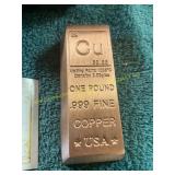 Unverified 1 lb Solid Copper Bar/COA