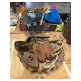 Antique Fan, SAD Irons, Pulley