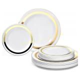 White & Gold 240-Pc Plates Set, Forks, Cups