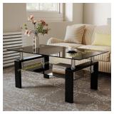 IANIYA Glass Coffee Table, Black, 2-Tier