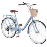 26-Inch 7-Speed City Bike with Basket