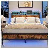 Queen Bed Frame with Headboard, Charging