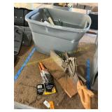 Miter saw, paint brushes, hardware