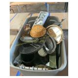 Assorted pans, glass jars